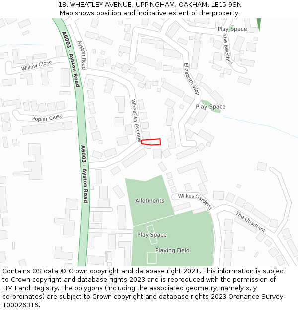 18, WHEATLEY AVENUE, UPPINGHAM, OAKHAM, LE15 9SN: Location map and indicative extent of plot