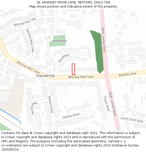 18, WHINNEY MOOR LANE, RETFORD, DN22 7AA: Location map and indicative extent of plot