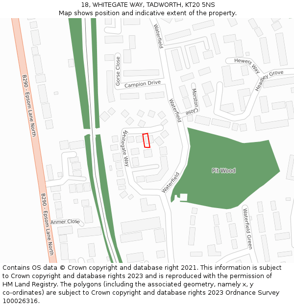 18, WHITEGATE WAY, TADWORTH, KT20 5NS: Location map and indicative extent of plot