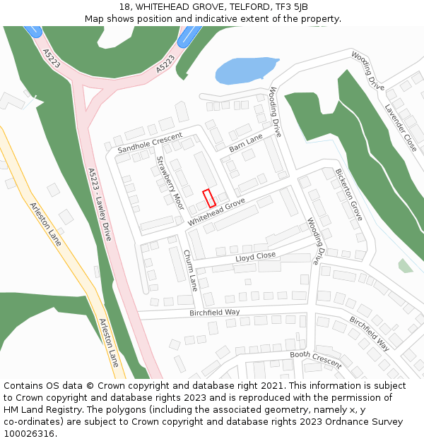 18, WHITEHEAD GROVE, TELFORD, TF3 5JB: Location map and indicative extent of plot