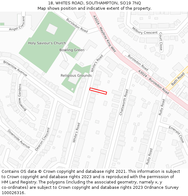 18, WHITES ROAD, SOUTHAMPTON, SO19 7NQ: Location map and indicative extent of plot