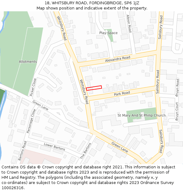 18, WHITSBURY ROAD, FORDINGBRIDGE, SP6 1JZ: Location map and indicative extent of plot