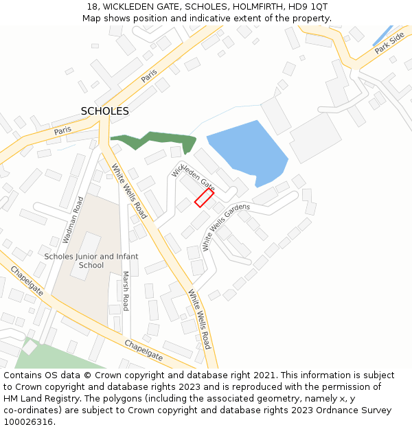 18, WICKLEDEN GATE, SCHOLES, HOLMFIRTH, HD9 1QT: Location map and indicative extent of plot