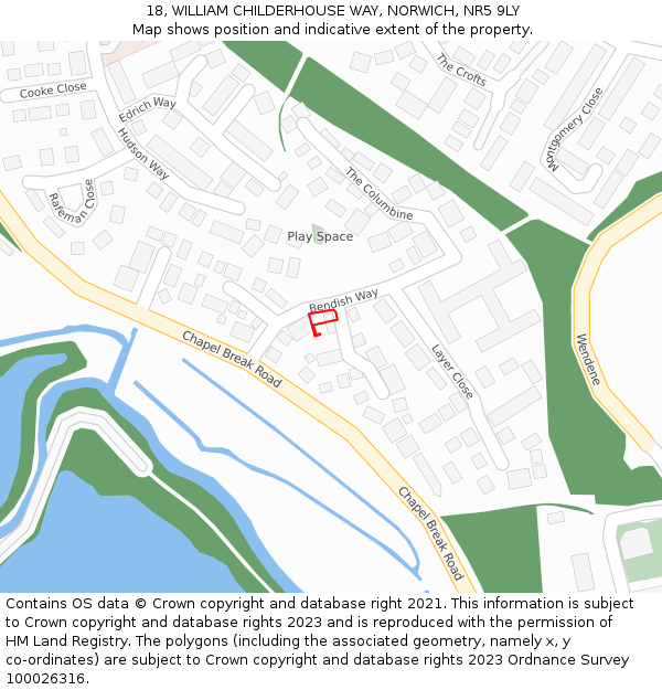 18, WILLIAM CHILDERHOUSE WAY, NORWICH, NR5 9LY: Location map and indicative extent of plot