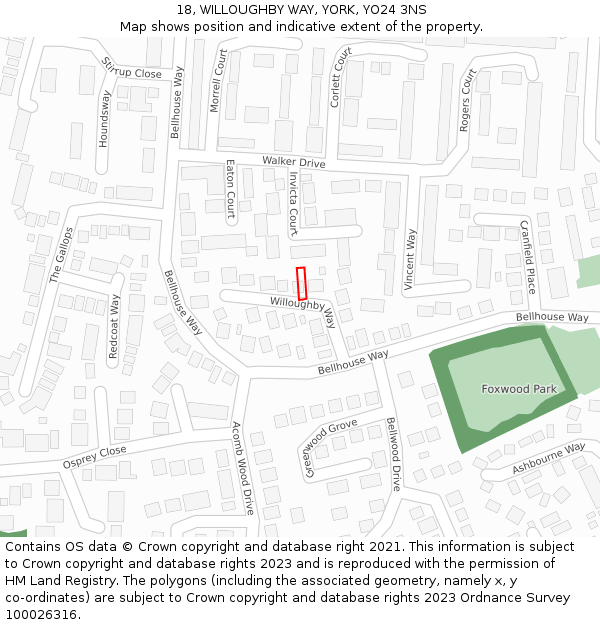 18, WILLOUGHBY WAY, YORK, YO24 3NS: Location map and indicative extent of plot