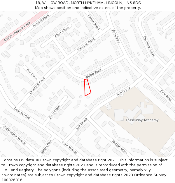 18, WILLOW ROAD, NORTH HYKEHAM, LINCOLN, LN6 8DS: Location map and indicative extent of plot