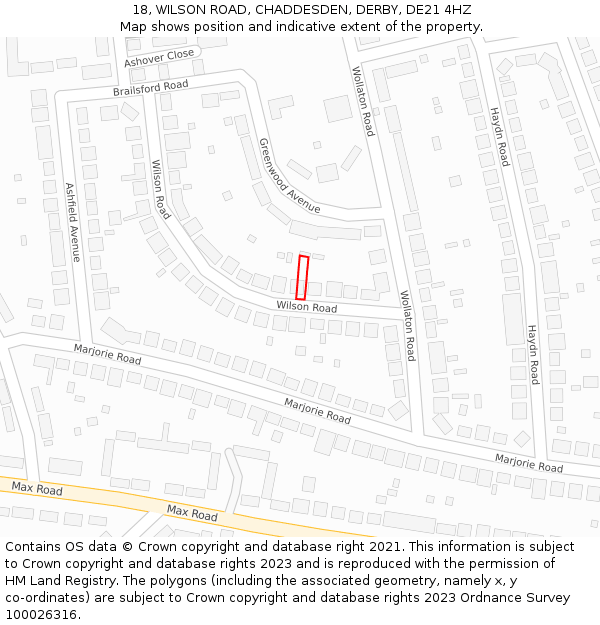 18, WILSON ROAD, CHADDESDEN, DERBY, DE21 4HZ: Location map and indicative extent of plot