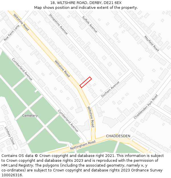 18, WILTSHIRE ROAD, DERBY, DE21 6EX: Location map and indicative extent of plot