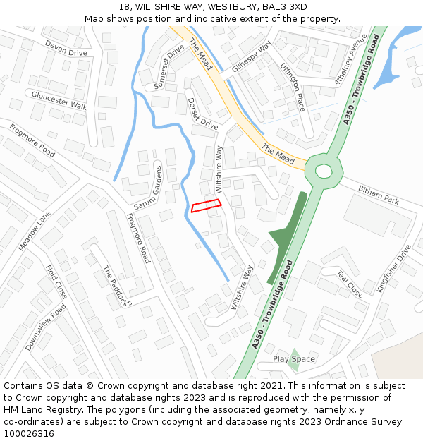 18, WILTSHIRE WAY, WESTBURY, BA13 3XD: Location map and indicative extent of plot