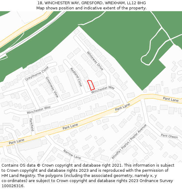 18, WINCHESTER WAY, GRESFORD, WREXHAM, LL12 8HG: Location map and indicative extent of plot