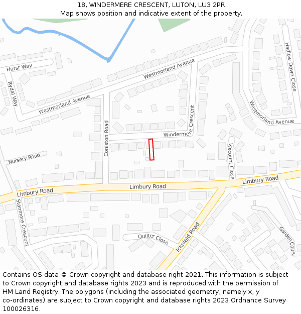 18, WINDERMERE CRESCENT, LUTON, LU3 2PR: Location map and indicative extent of plot