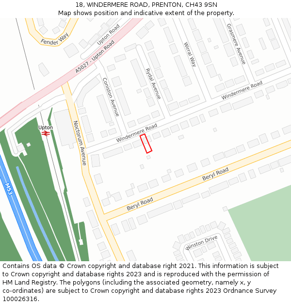 18, WINDERMERE ROAD, PRENTON, CH43 9SN: Location map and indicative extent of plot