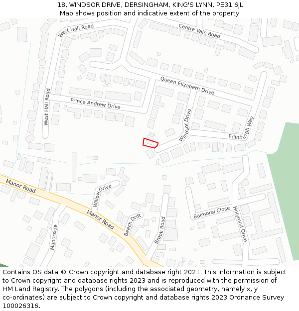 18, WINDSOR DRIVE, DERSINGHAM, KING'S LYNN, PE31 6JL: Location map and indicative extent of plot