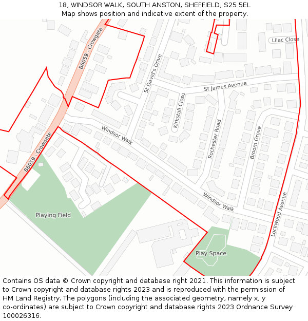 18, WINDSOR WALK, SOUTH ANSTON, SHEFFIELD, S25 5EL: Location map and indicative extent of plot