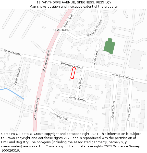 18, WINTHORPE AVENUE, SKEGNESS, PE25 1QY: Location map and indicative extent of plot