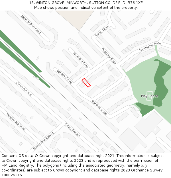 18, WINTON GROVE, MINWORTH, SUTTON COLDFIELD, B76 1XE: Location map and indicative extent of plot