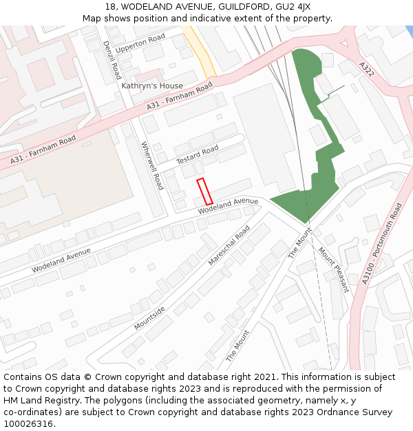 18, WODELAND AVENUE, GUILDFORD, GU2 4JX: Location map and indicative extent of plot