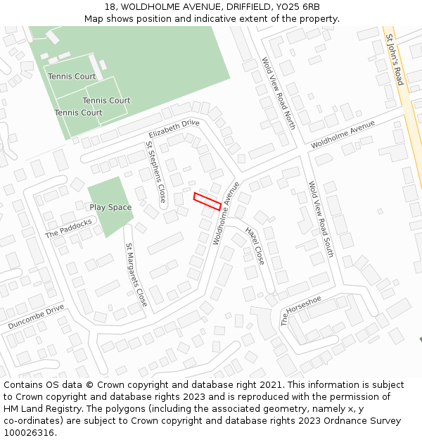 18, WOLDHOLME AVENUE, DRIFFIELD, YO25 6RB: Location map and indicative extent of plot