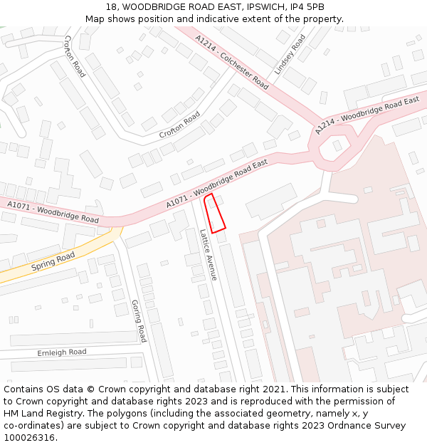 18, WOODBRIDGE ROAD EAST, IPSWICH, IP4 5PB: Location map and indicative extent of plot