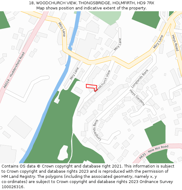 18, WOODCHURCH VIEW, THONGSBRIDGE, HOLMFIRTH, HD9 7RX: Location map and indicative extent of plot