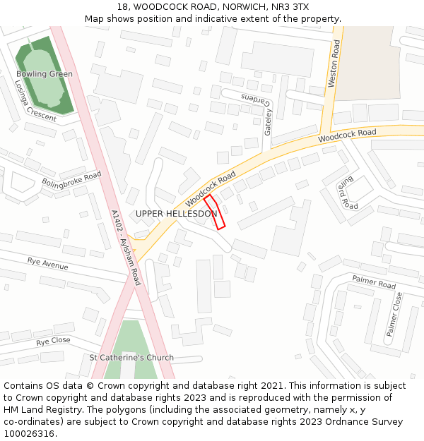 18, WOODCOCK ROAD, NORWICH, NR3 3TX: Location map and indicative extent of plot