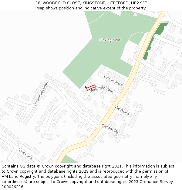 18, WOODFIELD CLOSE, KINGSTONE, HEREFORD, HR2 9FB: Location map and indicative extent of plot