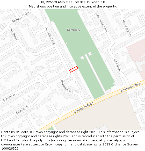18, WOODLAND RISE, DRIFFIELD, YO25 5JB: Location map and indicative extent of plot