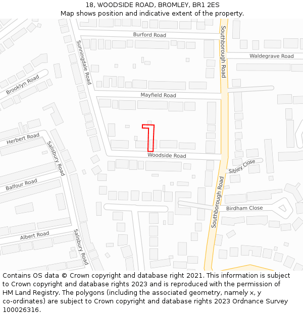 18, WOODSIDE ROAD, BROMLEY, BR1 2ES: Location map and indicative extent of plot