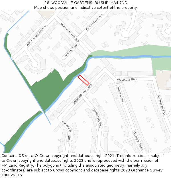18, WOODVILLE GARDENS, RUISLIP, HA4 7ND: Location map and indicative extent of plot