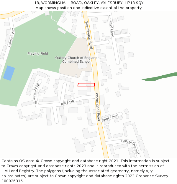 18, WORMINGHALL ROAD, OAKLEY, AYLESBURY, HP18 9QY: Location map and indicative extent of plot