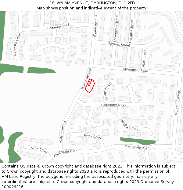 18, WYLAM AVENUE, DARLINGTON, DL1 2FB: Location map and indicative extent of plot