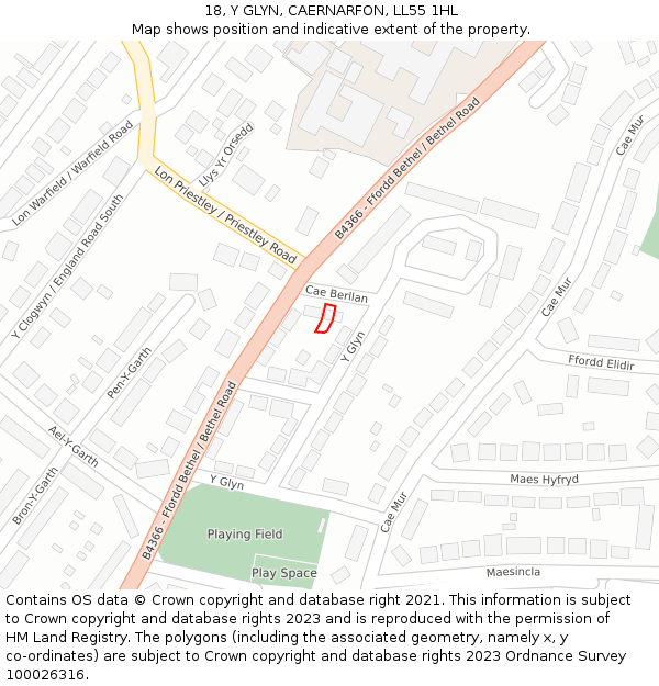 18, Y GLYN, CAERNARFON, LL55 1HL: Location map and indicative extent of plot