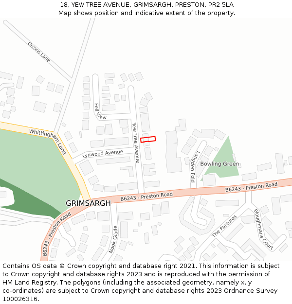 18, YEW TREE AVENUE, GRIMSARGH, PRESTON, PR2 5LA: Location map and indicative extent of plot