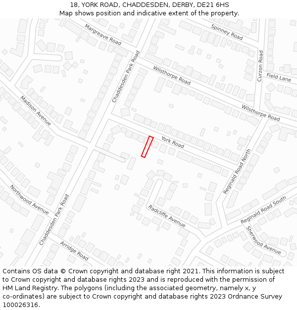 18, YORK ROAD, CHADDESDEN, DERBY, DE21 6HS: Location map and indicative extent of plot