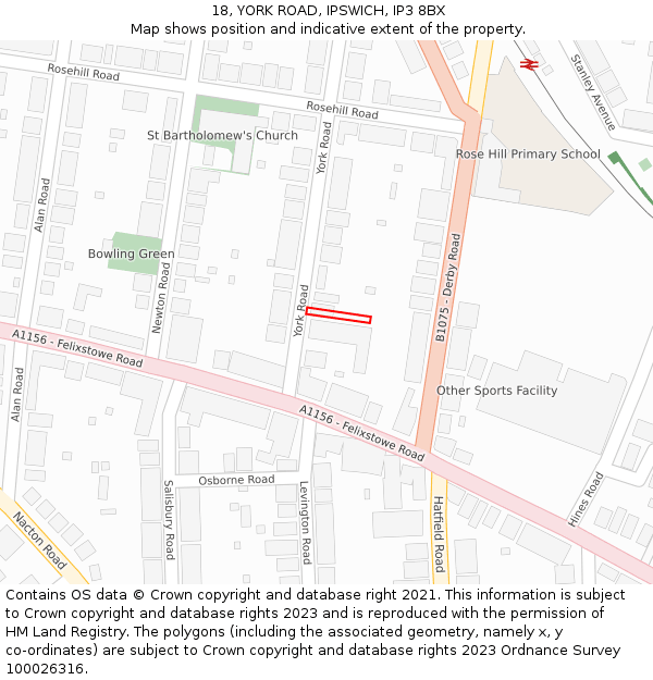 18, YORK ROAD, IPSWICH, IP3 8BX: Location map and indicative extent of plot