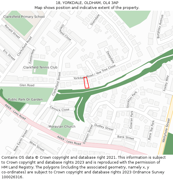 18, YORKDALE, OLDHAM, OL4 3AP: Location map and indicative extent of plot