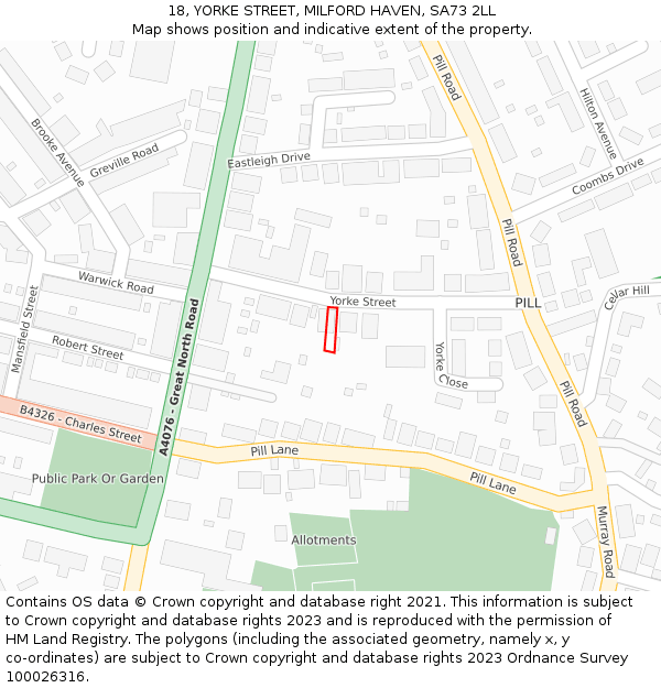 18, YORKE STREET, MILFORD HAVEN, SA73 2LL: Location map and indicative extent of plot