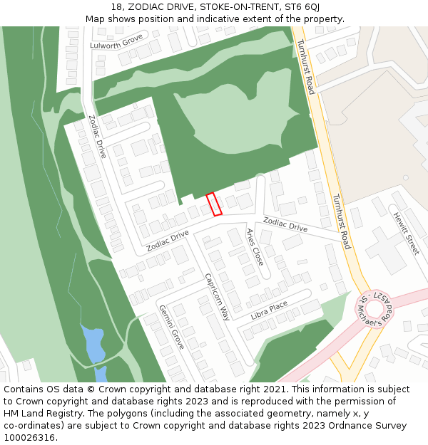 18, ZODIAC DRIVE, STOKE-ON-TRENT, ST6 6QJ: Location map and indicative extent of plot