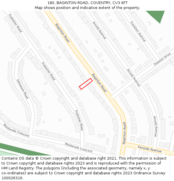 180, BAGINTON ROAD, COVENTRY, CV3 6FT: Location map and indicative extent of plot