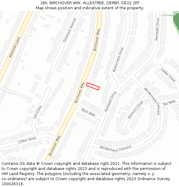 180, BIRCHOVER WAY, ALLESTREE, DERBY, DE22 2RT: Location map and indicative extent of plot