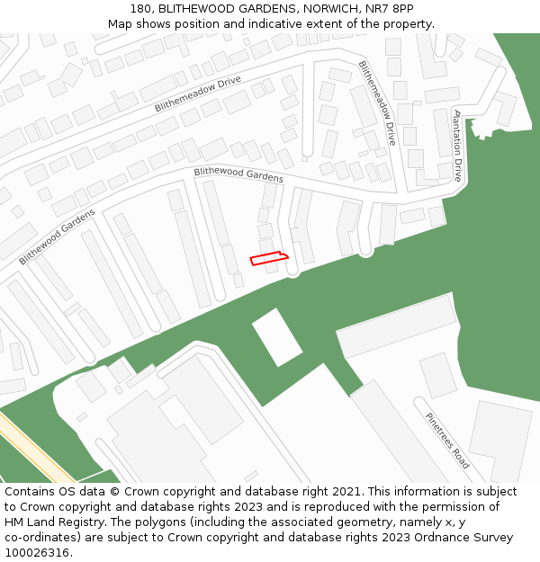 180, BLITHEWOOD GARDENS, NORWICH, NR7 8PP: Location map and indicative extent of plot