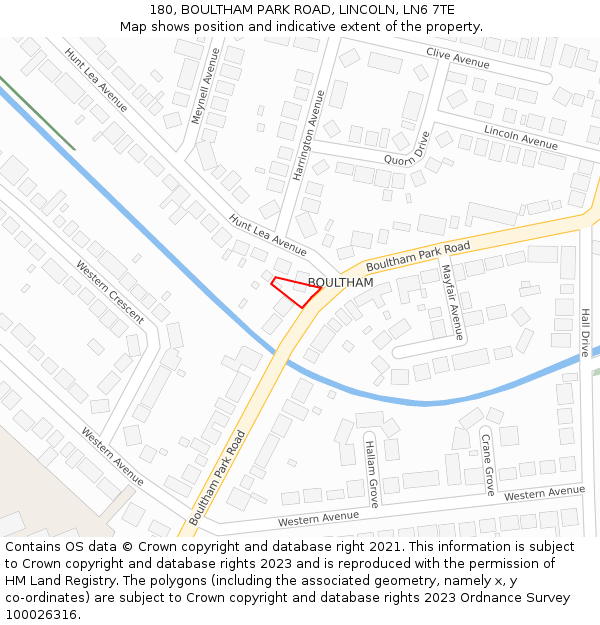 180, BOULTHAM PARK ROAD, LINCOLN, LN6 7TE: Location map and indicative extent of plot