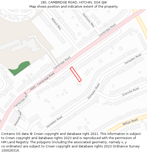 180, CAMBRIDGE ROAD, HITCHIN, SG4 0JW: Location map and indicative extent of plot