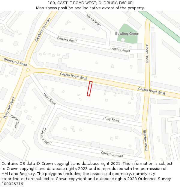 180, CASTLE ROAD WEST, OLDBURY, B68 0EJ: Location map and indicative extent of plot
