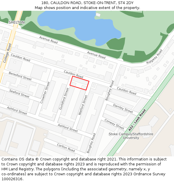 180, CAULDON ROAD, STOKE-ON-TRENT, ST4 2DY: Location map and indicative extent of plot