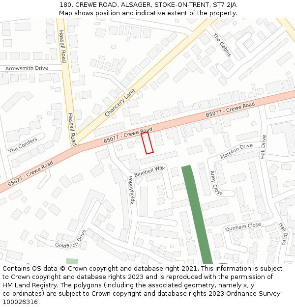 180, CREWE ROAD, ALSAGER, STOKE-ON-TRENT, ST7 2JA: Location map and indicative extent of plot