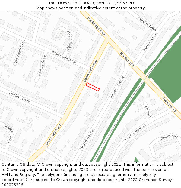 180, DOWN HALL ROAD, RAYLEIGH, SS6 9PD: Location map and indicative extent of plot