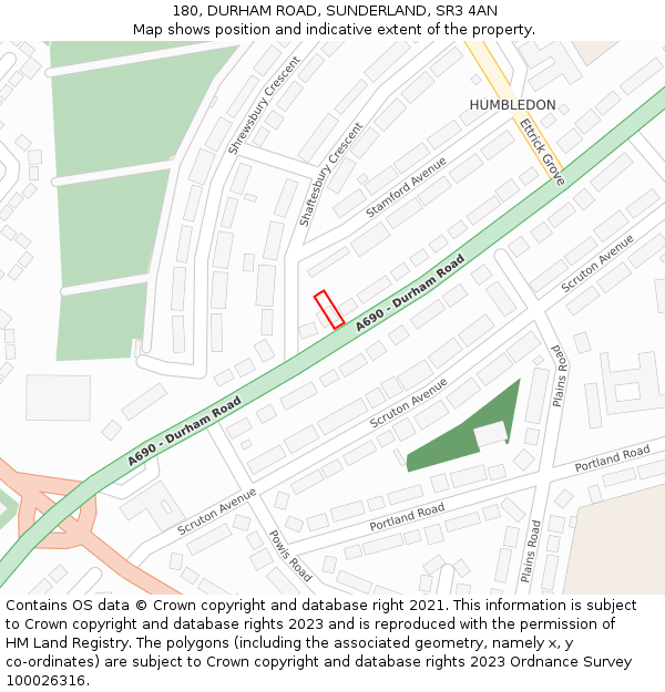 180, DURHAM ROAD, SUNDERLAND, SR3 4AN: Location map and indicative extent of plot