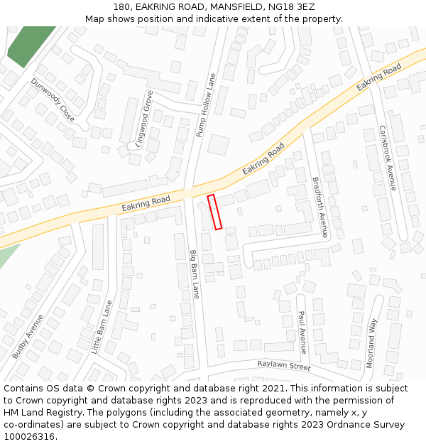 180, EAKRING ROAD, MANSFIELD, NG18 3EZ: Location map and indicative extent of plot