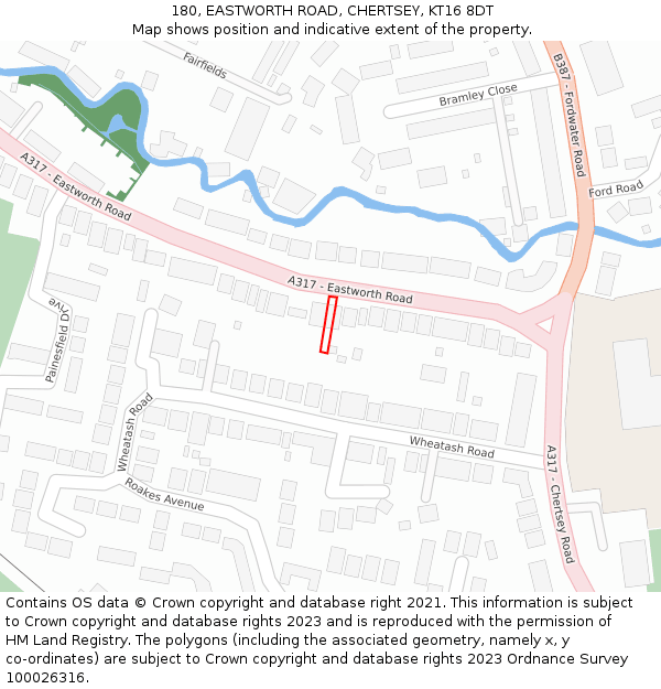 180, EASTWORTH ROAD, CHERTSEY, KT16 8DT: Location map and indicative extent of plot